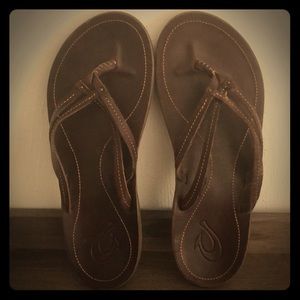 Olukai Brown Leather Sandals